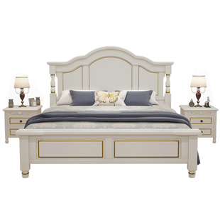 美式轻奢实木床1.8米双人主卧室1.5米单人高箱储物床现代简约婚床