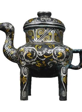 错金银青铜器鸭尊壶古代酒壶