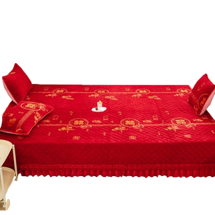 新款牛奶绒榻榻米床盖婚庆床单可定制床罩套大红结婚炕盖单件冬天