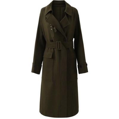 【双面呢大衣】玛丝菲尔秋冬新款军绿色气质收腰羊毛毛呢外套