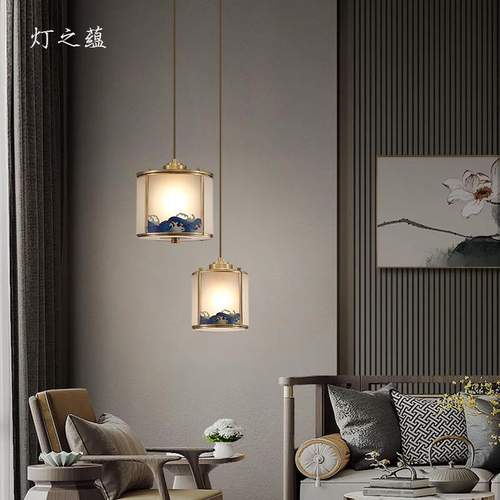 新中式全铜吊灯卧室茶室风小禅意道过灯具吊灯床头玄关背景墙中国