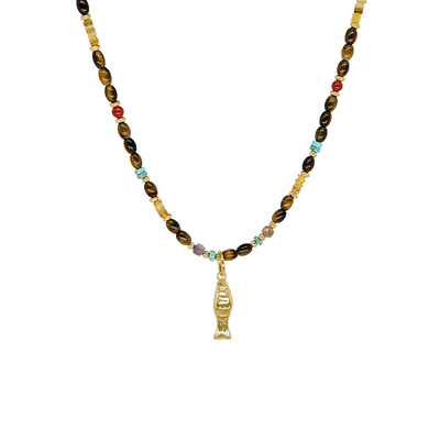 LAZYCIRCLES虎眼石小鱼项链