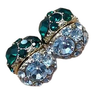 圆形镶钻绿白双面耳夹免打孔无耳洞吸铁石耳环优雅复古磁吸耳钉女