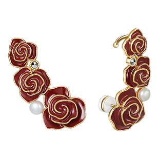 MGS/曼古银玫瑰故事2025新款耳骨夹冷珐琅镀18K金珍珠耳环耳饰