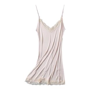 春夏吊带背心真丝针织性感V领蕾丝边中长款打底裙睡裙百搭内衬裙