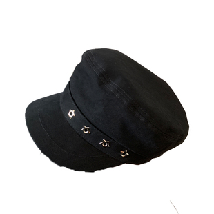 英伦风星星黑色贝雷帽女春秋季蓓蕾画家帽大头围显脸小海军帽子潮