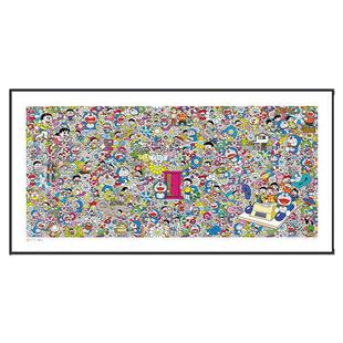 村上隆太阳花潮牌联名哆啦A梦机器猫版画餐厅客厅卧室横幅装饰画