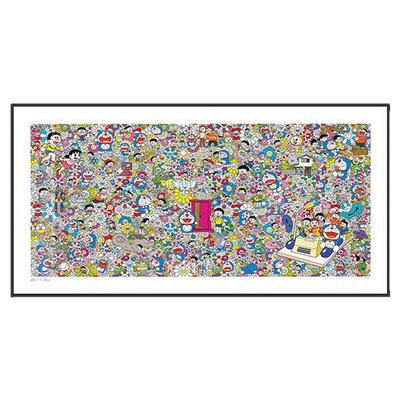 村上隆太阳花潮牌联名哆啦A梦机器猫版画餐厅客厅卧室横幅装饰画