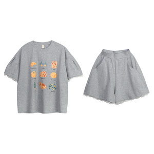 女童夏套装灰色宽松短袖短裤套装