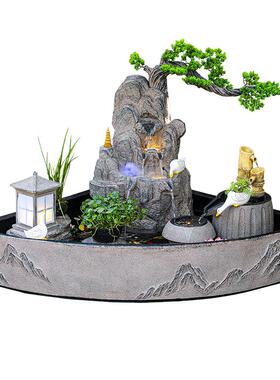 中式假山流水阳台鱼池造景摆件