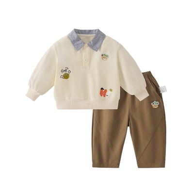 儿童套装男童卫衣裤子两件套女宝翻领上衣宝宝拜年服小童红色衣服