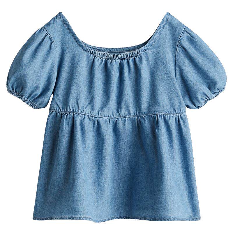 HM童装儿童女童衬衫夏季方领可爱泡泡袖上衣1301581