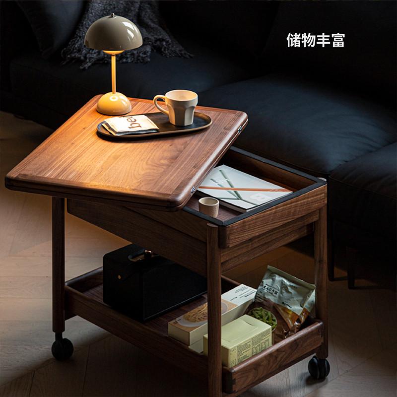 黑胡桃木移动折叠茶几小桌子小户型沙发小边几角几实木小推车