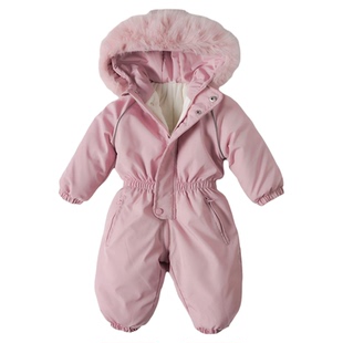 宝宝滑雪服连体衣纯色儿童爬服2025冬宝宝新款童装特厚连身衣