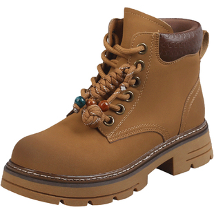 福禄桐马丁靴女2025新款秋冬英伦风皮靴高帮工装踢不烂的大黄靴