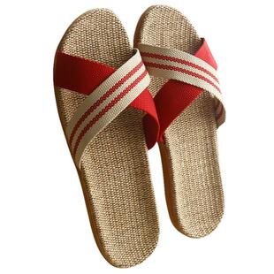 交叉带亚麻拖鞋女款夏天室内家居情侣厚底防滑家用凉拖鞋男士夏季