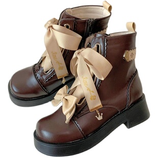 B品 桃小坞玫瑰骑士风琴骑士马丁靴lolita短靴女靴子复古厚底