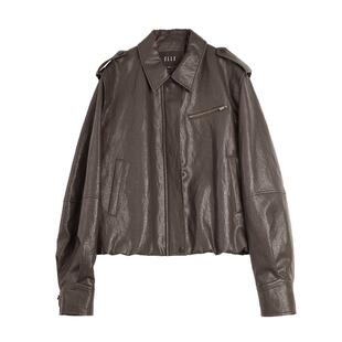 【自营】ELLE复古美拉德短款皮衣外套女2026春季新款通勤时髦上衣