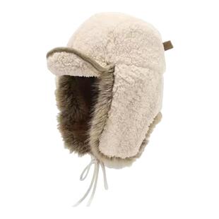 毛绒雷锋帽女冬季氛围感羊羔绒大头围户外滑雪防寒加厚护耳帽子