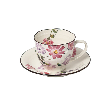 日本进口ceramic蓝十二月份咖啡杯彩色花卉茶杯碟清新美浓烧杯子