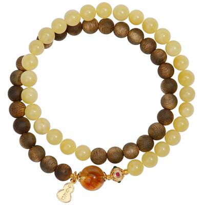 【天然精选】奇楠沉香蜜蜡手串