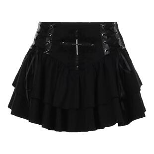 Wannathis暗黑风哥特半身裙亚文化朋克蓬蓬短裙黑色亚比y2k辣妹裙