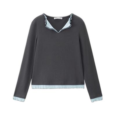 Giordano长袖假两件V字翻领T恤