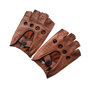 鹿皮半指驾驶手套哈雷摩托车夏季打孔复古透气机车单皮真皮秋冬男