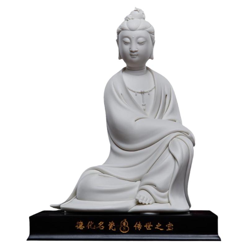 戴玉堂陶瓷摆件《自在如意观音》林建平观世音菩萨佛像客厅供奉