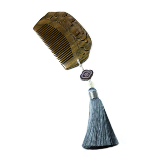 漠源天然绿檀木梳子随身便携祥云发梳送女友女士生日礼物养生礼品