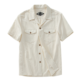 SOARIN复古美式工装古巴领衬衫男双口袋休闲垂感中性简约短袖衬衣
