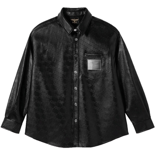 【玄纹漫镜】BOYLONDON春季男女同款潮牌宽松PU皮衬衫外套N44003