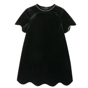 哈齿童装儿童丝绒连衣裙黑色简约高级感女童礼服裙女孩春装新款