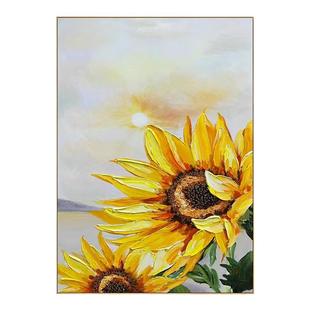 纯手绘欧式大芬向日葵日出油画花卉玄关过道餐厅背景墙现代装饰画