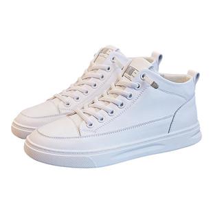 头层牛皮高帮小白鞋子女2025新款春秋真皮百搭短靴平底休闲马丁靴