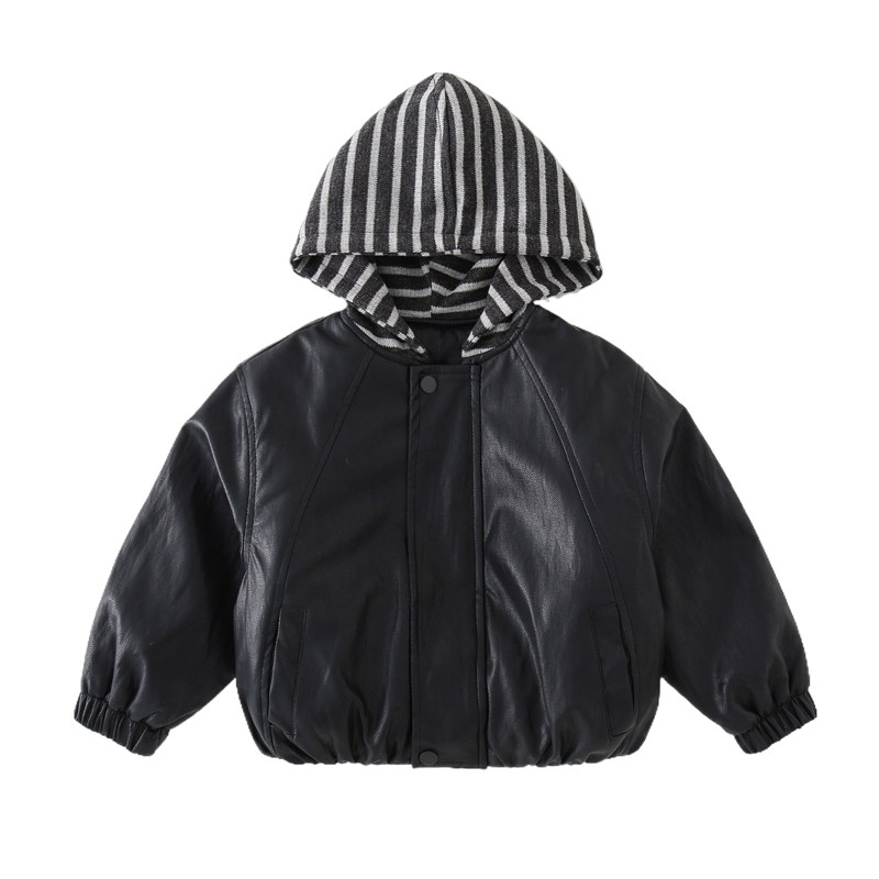 男童冬季加绒皮衣棉服外套