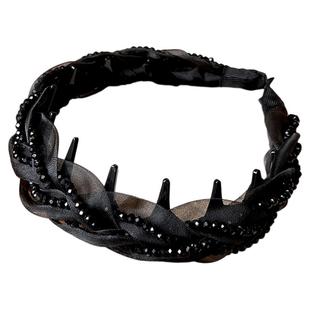 韩系黑色网纱水钻发箍女带齿洗脸头箍高颅顶碎发整理神器头饰发饰