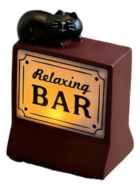 复古小猫咪夜灯迷你桌面氛围灯床头灯卧室咖啡吧台酒吧装饰摆件