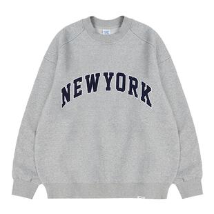 UNF 美式复古贴布绣圆领卫衣男女秋冬潮牌宽松重磅400G摇粒绒外套