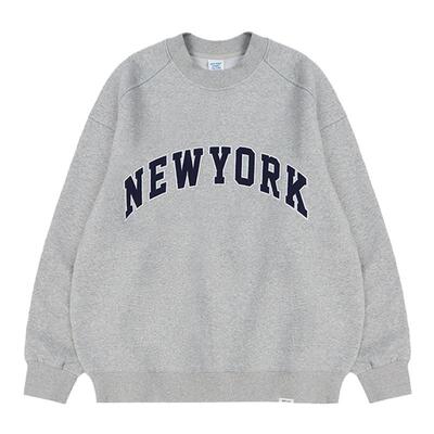 UNF 美式复古贴布绣圆领卫衣男女秋冬潮牌宽松重磅400G摇粒绒外套