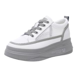 网面鞋女款内增高小白鞋夏季配裙子的鞋子松糕底透气休闲运动鞋潮