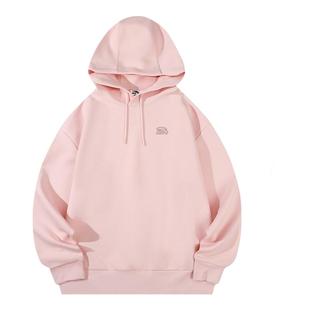 安踏粉色加绒连帽卫衣女宽松针织上衣2026春季百搭帽衫保暖运动服