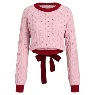 CIDER 羊毛针织上衣撞色镶边系带露背镂空毛衣113893363