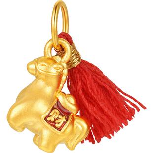 明牌珠宝金马纳财硬金吊坠 足金马年生肖金马流苏黄金项坠ASY0713