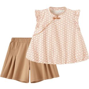 英氏儿童新中式套装女童夏装女宝宝改良中国风衣服小飞袖夏季透气