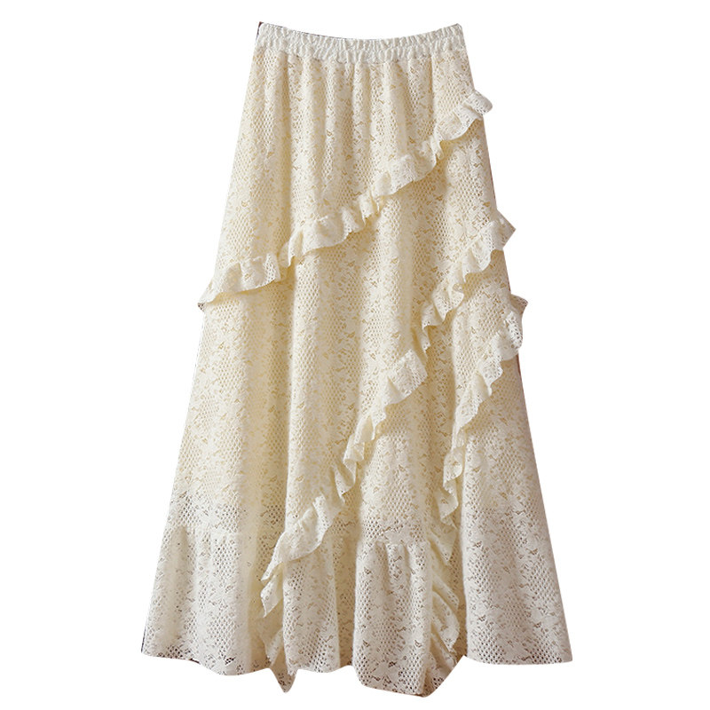 巨好看!不规则拼接蕾丝半身裙