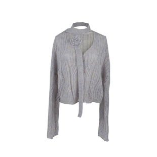 迟伞伞26/ss 绵绵千金 杂色定染混紫色V领围巾羊毛针织开衫外套