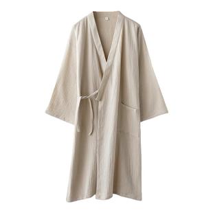 纯色无印风情侣睡袍男女春夏季纯棉纱布薄款宽松汗蒸浴袍家居服