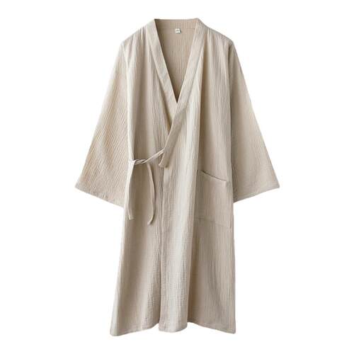 纯色无印风情侣睡袍男女春夏季纯棉纱布薄款宽松汗蒸浴袍家居服