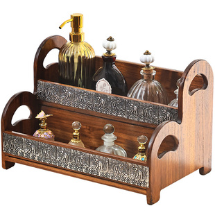 复古实木中式化妆品收纳盒浴室卫生间台面木质架子洗手台置物架
